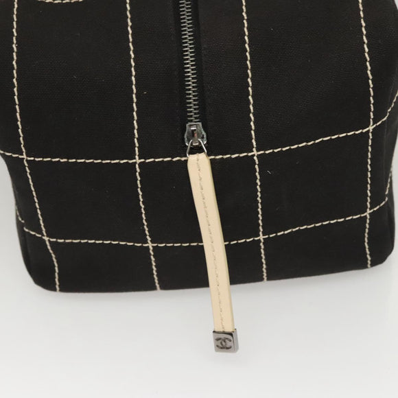 CHANEL Choco Bar line Hand Bag Canvas Black CC Auth SW800