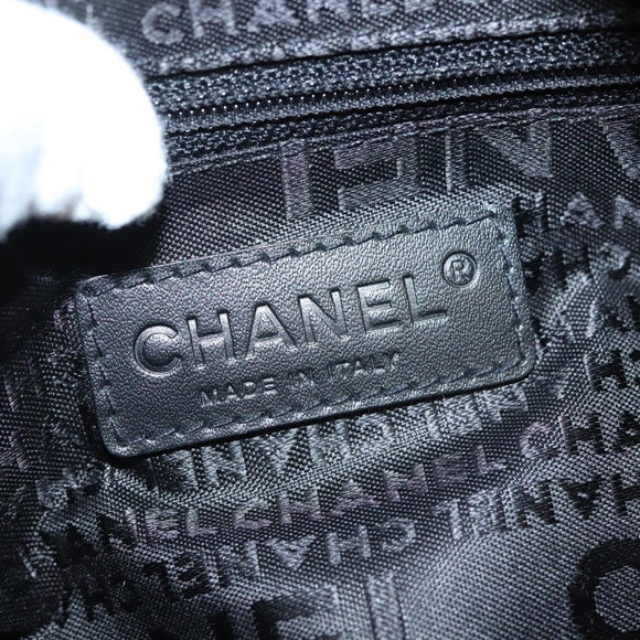 CHANEL Choco Bar line Hand Bag Canvas Black CC Auth SW800
