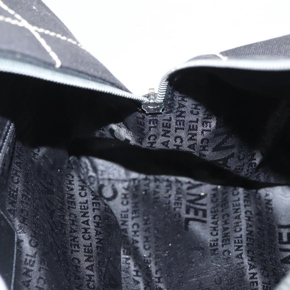 CHANEL Choco Bar line Hand Bag Canvas Black CC Auth SW800