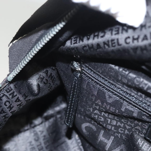 CHANEL Choco Bar line Hand Bag Canvas Black CC Auth SW800