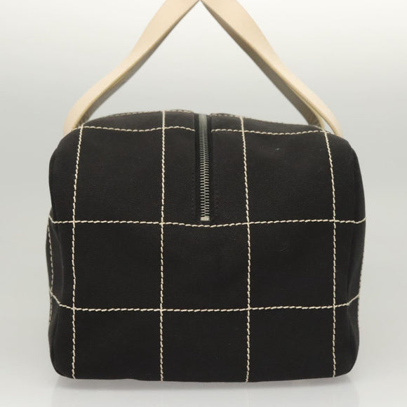 CHANEL Choco Bar line Hand Bag Canvas Black CC Auth SW800