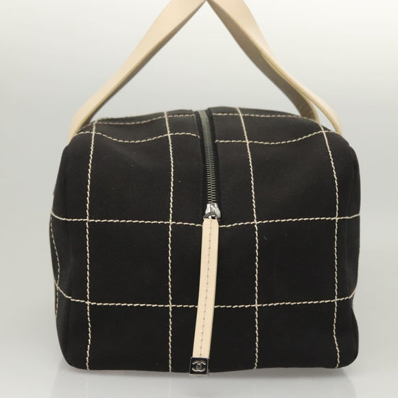 CHANEL Choco Bar line Hand Bag Canvas Black CC Auth SW800