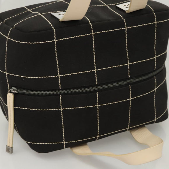 CHANEL Choco Bar line Hand Bag Canvas Black CC Auth SW800
