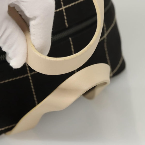 CHANEL Choco Bar line Hand Bag Canvas Black CC Auth SW800