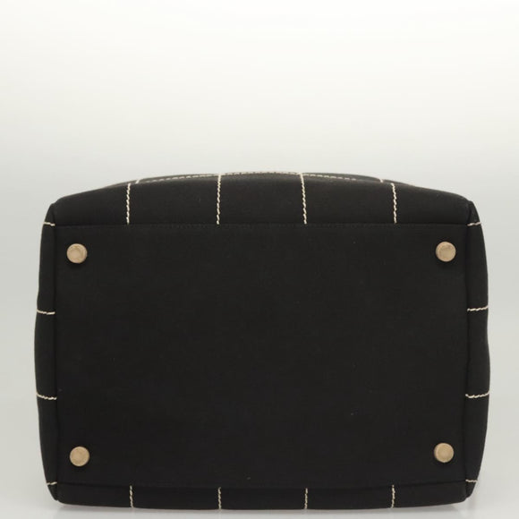 CHANEL Choco Bar line Hand Bag Canvas Black CC Auth SW800