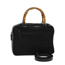 GUCCI Bamboo Hand Bag Nylon 2way Black Silver 000 2040 0538 Auth SW805-1