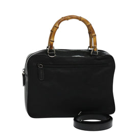 GUCCI Bamboo Hand Bag Nylon 2way Black Silver 000 2040 0538 Auth SW805