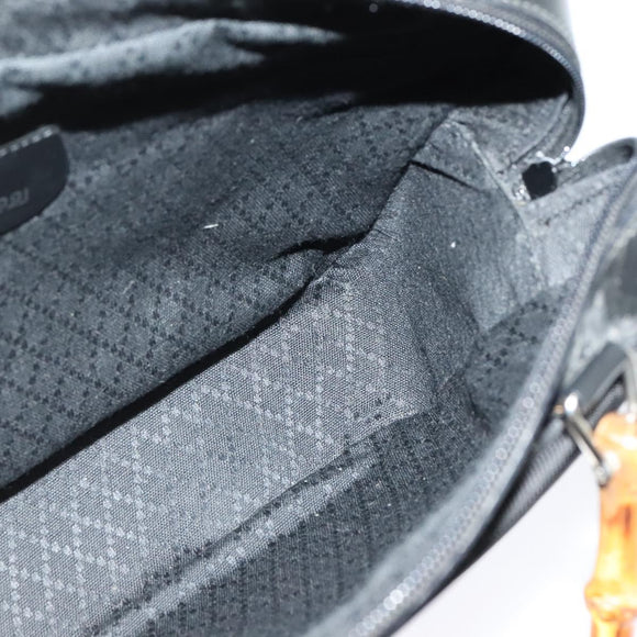 GUCCI Bamboo Hand Bag Nylon 2way Black Silver 000 2040 0538 Auth SW805