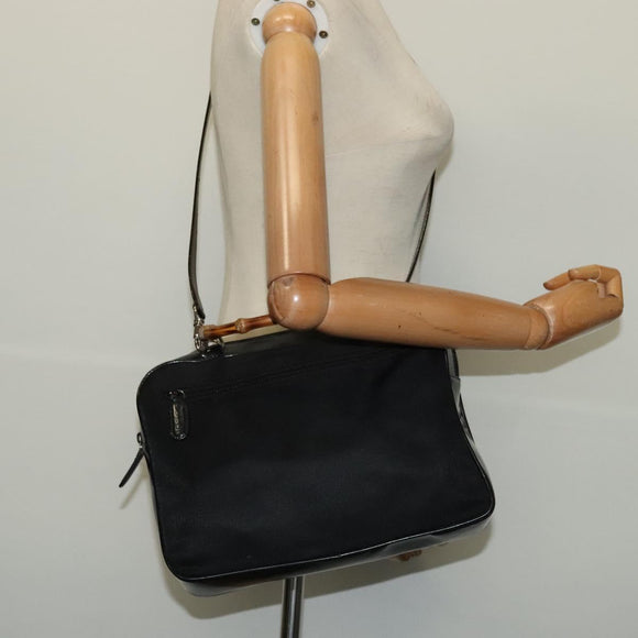 GUCCI Bamboo Hand Bag Nylon 2way Black Silver 000 2040 0538 Auth SW805