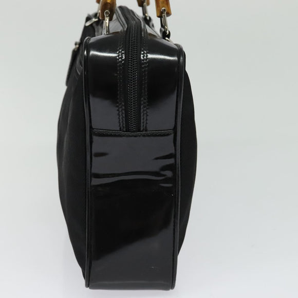 GUCCI Bamboo Hand Bag Nylon 2way Black Silver 000 2040 0538 Auth SW805