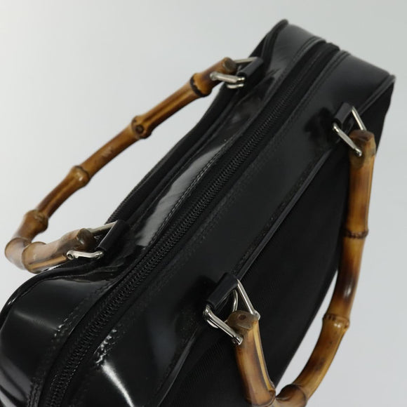 GUCCI Bamboo Hand Bag Nylon 2way Black Silver 000 2040 0538 Auth SW805