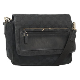 GUCCI GG Canvas Shoulder Bag Black Gold 019 0375 Auth SW809