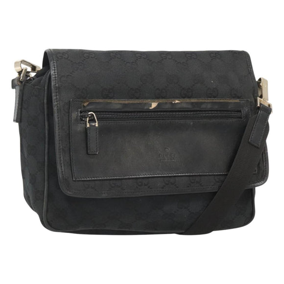 GUCCI GG Canvas Shoulder Bag Black Gold 019 0375 Auth SW809