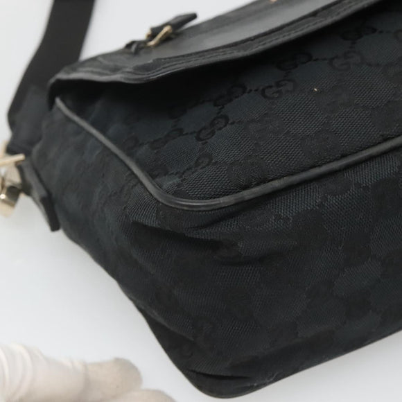 GUCCI GG Canvas Shoulder Bag Black Gold 019 0375 Auth SW809
