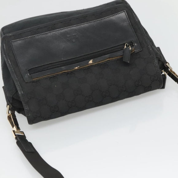 GUCCI GG Canvas Shoulder Bag Black Gold 019 0375 Auth SW809