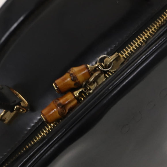 GUCCI Bamboo Bag Patent leather 2way Gold Dark Gray 000 3270 0323 Auth SW812