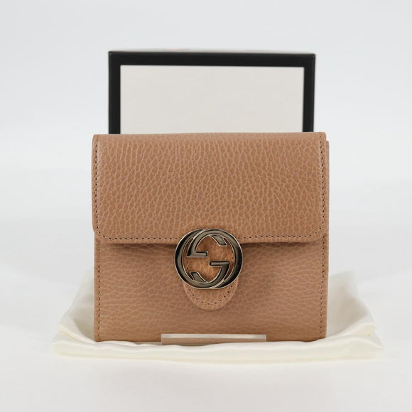 GUCCI Interlocking Wallet Leather Outlet Pink Beige 615525 Auth SW815M