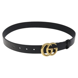 GUCCI GG Marmont Belt Leather 33.5"" Black Gold 414516 Auth SW816