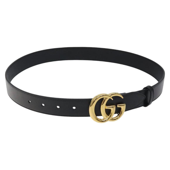 GUCCI GG Marmont Belt Leather 33.5"" Black Gold 414516 Auth SW816