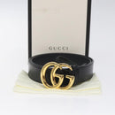 GUCCI GG Marmont Belt Leather 33.5"" Black Gold 414516 Auth SW816-12