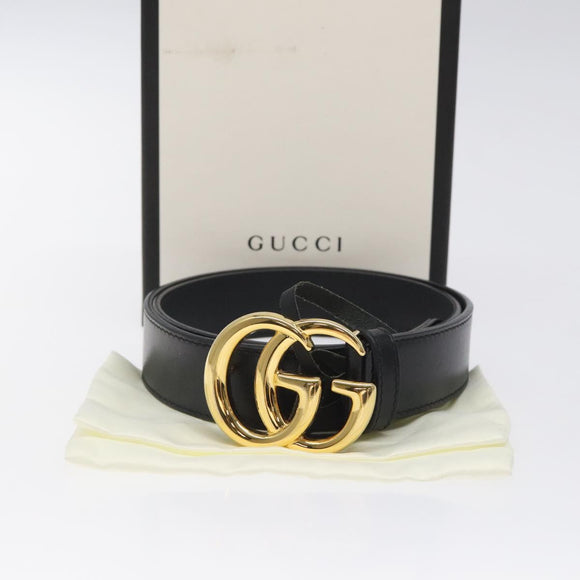 GUCCI GG Marmont Belt Leather 33.5"" Black Gold 414516 Auth SW816