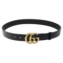 GUCCI GG Marmont Belt Leather 33.5"" Black Gold 414516 Auth SW816-2