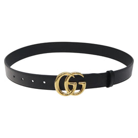 GUCCI GG Marmont Belt Leather 33.5"" Black Gold 414516 Auth SW816 - 0
