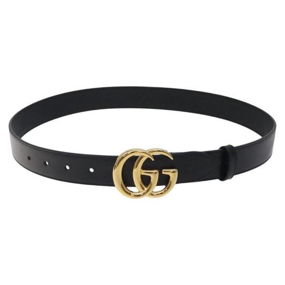 GUCCI GG Marmont Belt Leather 33.5"" Black Gold 414516 Auth SW816