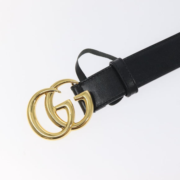 GUCCI GG Marmont Belt Leather 33.5"" Black Gold 414516 Auth SW816