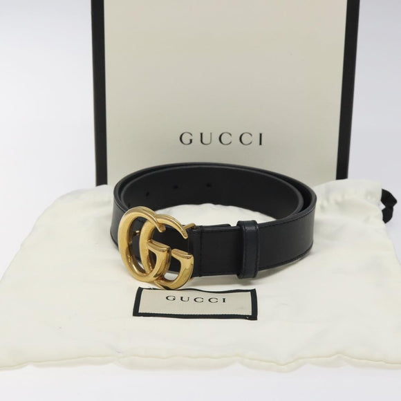 GUCCI GG Marmont Belt Leather 31.5"" Black Gold 414516 Auth SW817