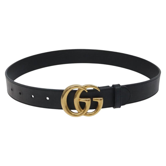 GUCCI GG Marmont Belt Leather 31.5"" Black Gold 414516 Auth SW817