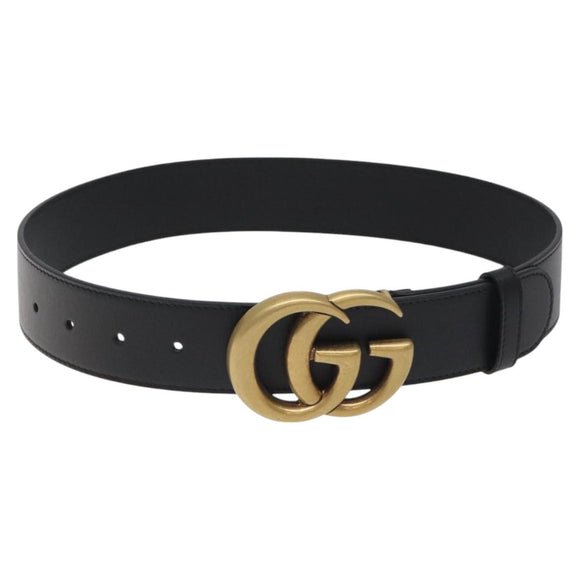 GUCCI GG Marmont Belt Leather 31.5"" Black Gold 400593 Auth SW818M