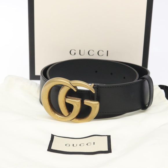 GUCCI GG Marmont Belt Leather 31.5"" Black Gold 400593 Auth SW818M