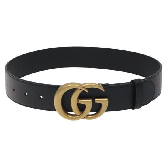 GUCCI GG Marmont Belt Leather 31.5"" Black Gold 400593 Auth SW818M