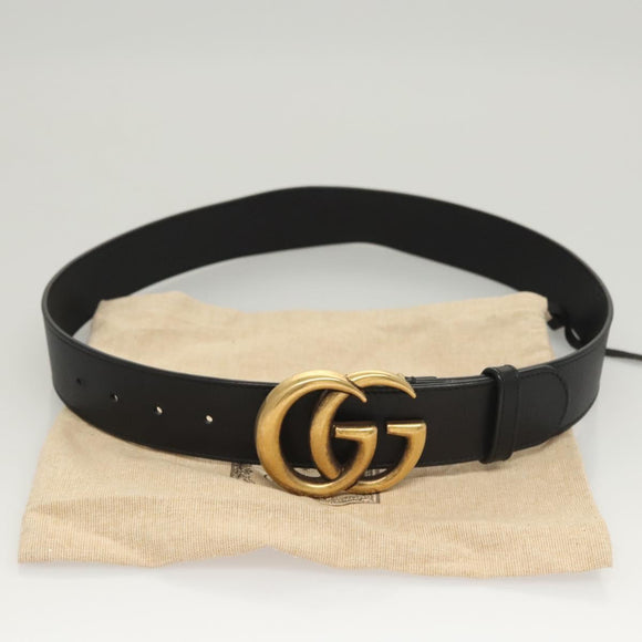 GUCCI GG Marmont Belt Leather 36.6"" Black Gold 400593 Auth SW819