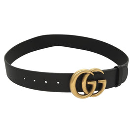 GUCCI GG Marmont Belt Leather 36.6"" Black Gold 400593 Auth SW819