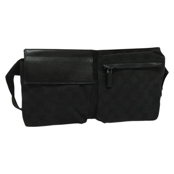 GUCCI GG Canvas Waist bag Black Silver 28566 Auth SW826