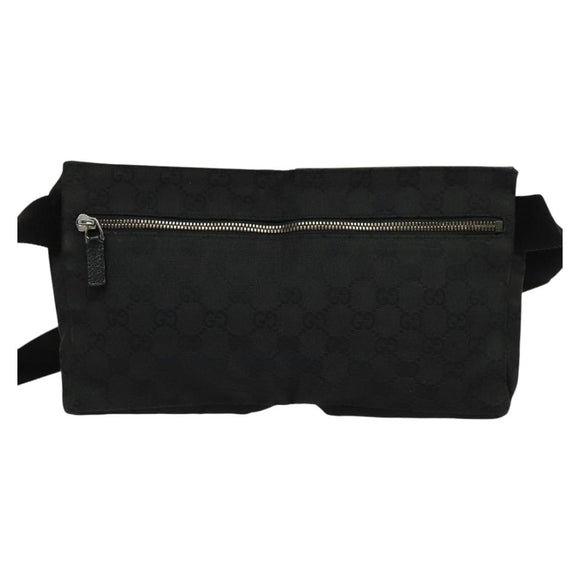 GUCCI GG Canvas Waist bag Black Silver 28566 Auth SW826