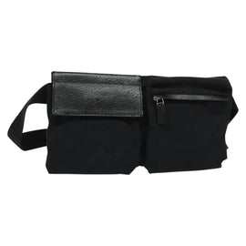 GUCCI GG Canvas Waist bag Black Silver 28566 Auth SW827