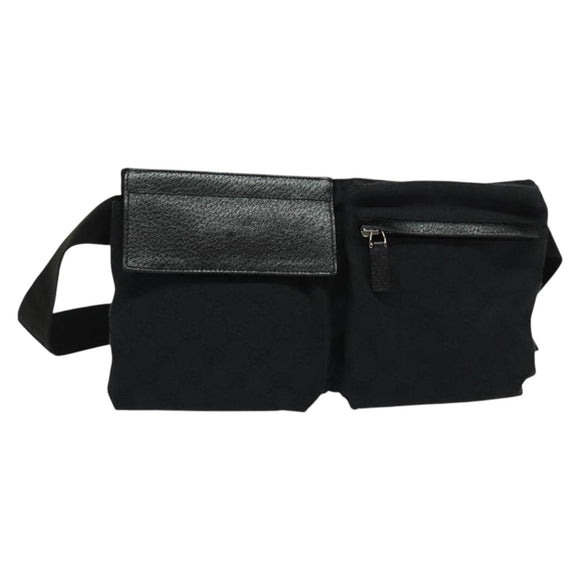 GUCCI GG Canvas Waist bag Black Silver 28566 Auth SW827