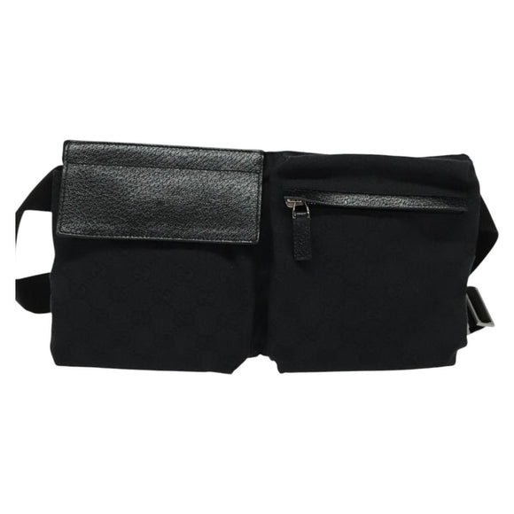 GUCCI GG Canvas Waist bag Black Silver 28566 Auth SW827