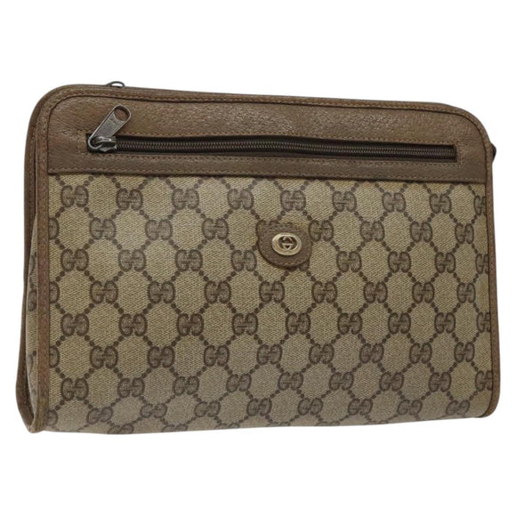 GUCCI GG Supreme Clutch Bag PVC Beige Gold 97 01 037 Auth SW828