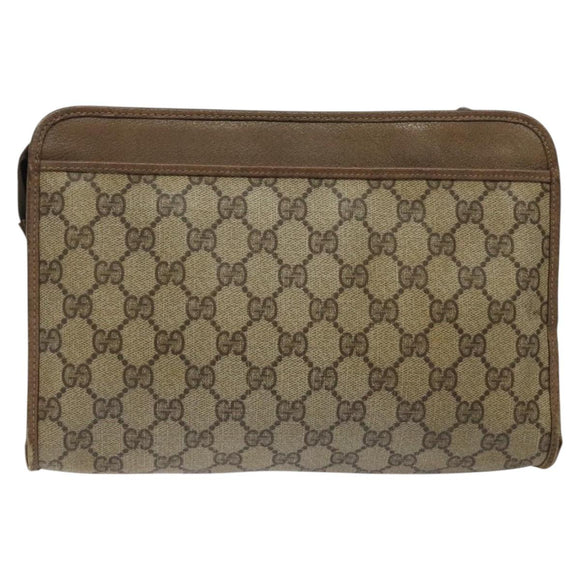 GUCCI GG Supreme Clutch Bag PVC Beige Gold 97 01 037 Auth SW828