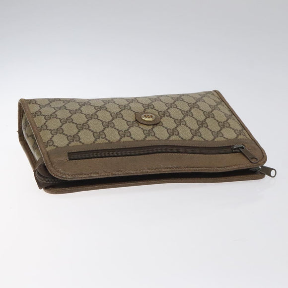 GUCCI GG Supreme Clutch Bag PVC Beige Gold 97 01 037 Auth SW828