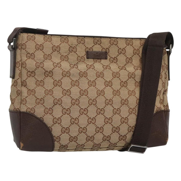 GUCCI GG Canvas Shoulder Bag Beige Silver 114273 Auth SW829