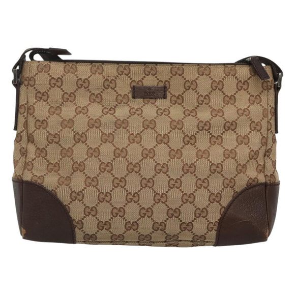 GUCCI GG Canvas Shoulder Bag Beige Silver 114273 Auth SW829