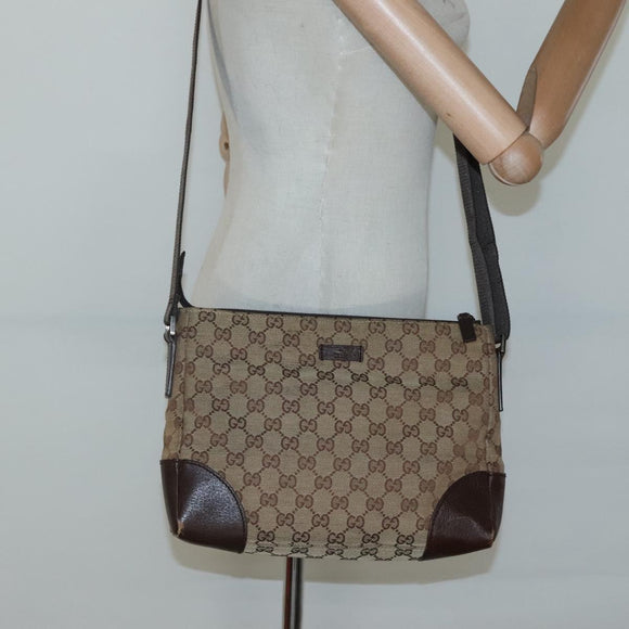 GUCCI GG Canvas Shoulder Bag Beige Silver 114273 Auth SW829