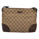 GUCCI GG Canvas Shoulder Bag Beige Silver 114273 Auth SW829-13