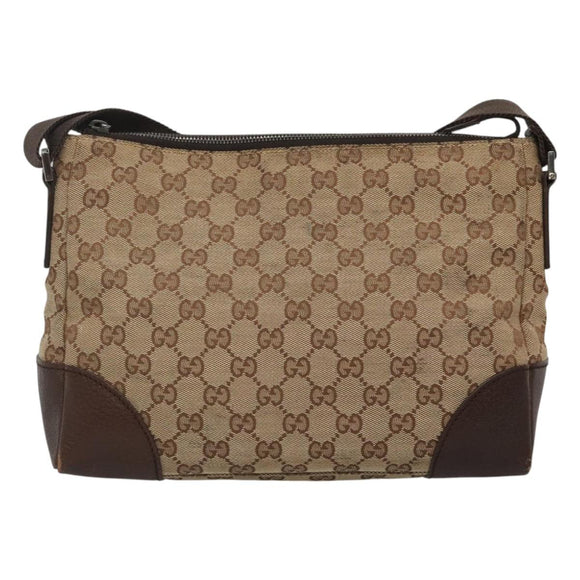 GUCCI GG Canvas Shoulder Bag Beige Silver 114273 Auth SW829