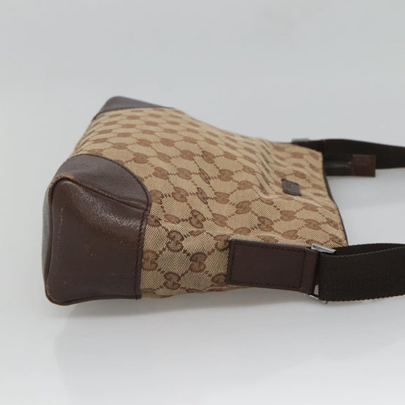 GUCCI GG Canvas Shoulder Bag Beige Silver 114273 Auth SW829